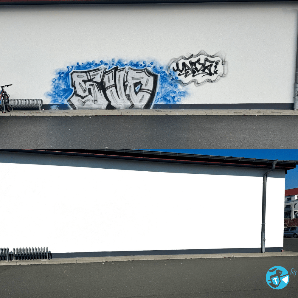 Graffitientfernung von Außenfassaden – Vorher-Nachher-Vergleich