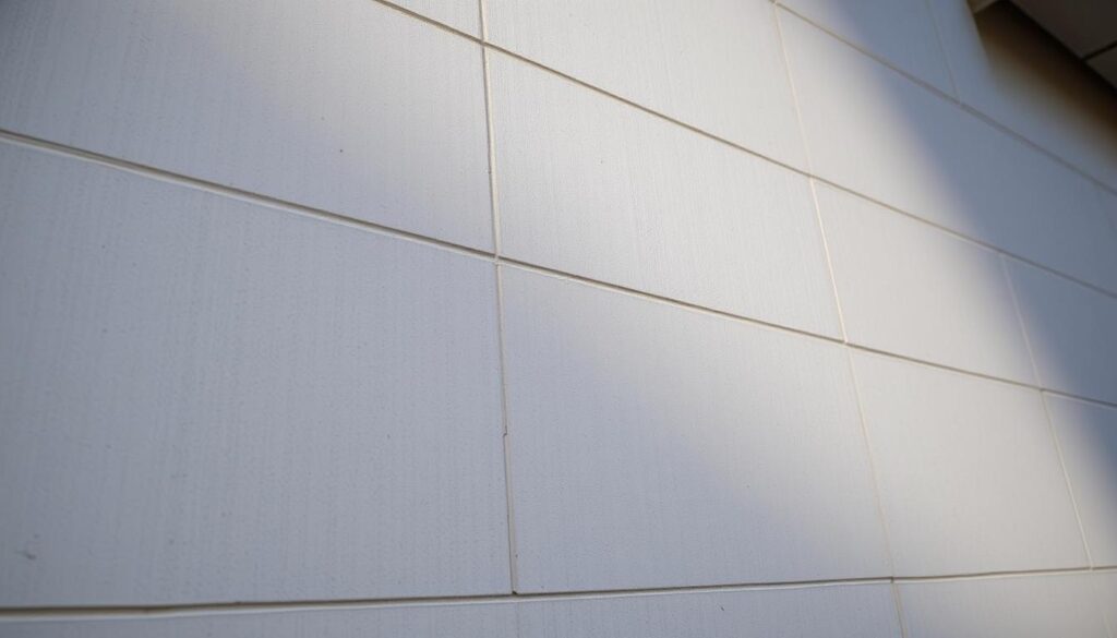 An exterior wall of a building, showcasing a high-quality Trodatec surface protection system. The wall is made of concrete or brick, with a uniform, neutral-toned surface. Subtle textures and slight imperfections add a sense of realism. The lighting is soft and diffused, creating gentle shadows that enhance the depth and materiality of the surface. The overall mood is one of durability, cleanliness, and protection, conveying the effectiveness of the Trodatec graffiti-resistant coating. The image is captured from a slightly elevated angle, providing a clear view of the protected facade, ready to withstand the elements and unwanted markings.