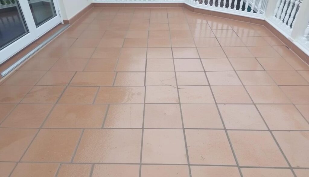 Ein Bild von sauberen Terrassenplatten nach der professionellen Reinigung durch Trodatec SE
