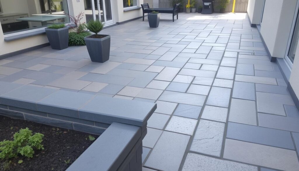 Eine Terrasse in Oberhausen, deren Steine gründlich gereinigt werden.