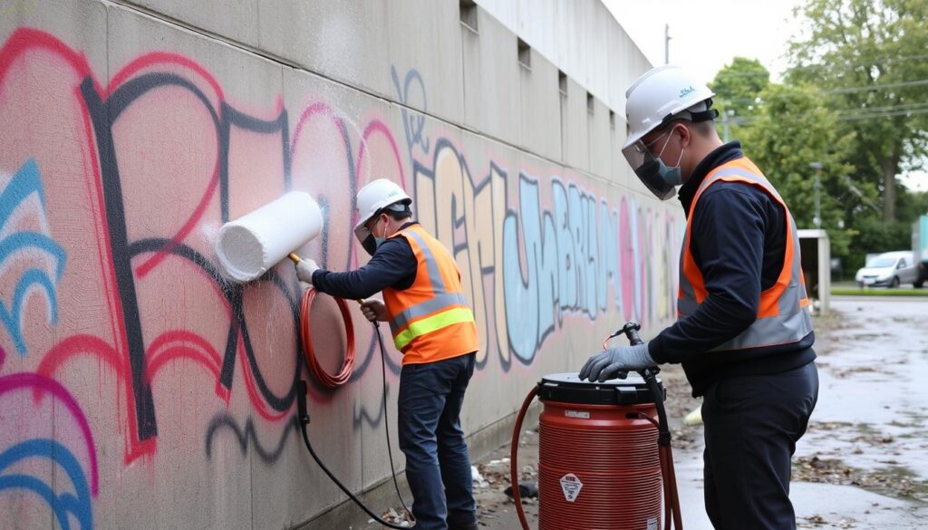 Ein Bild von TRODATEC-Experten bei der Graffitientfernung