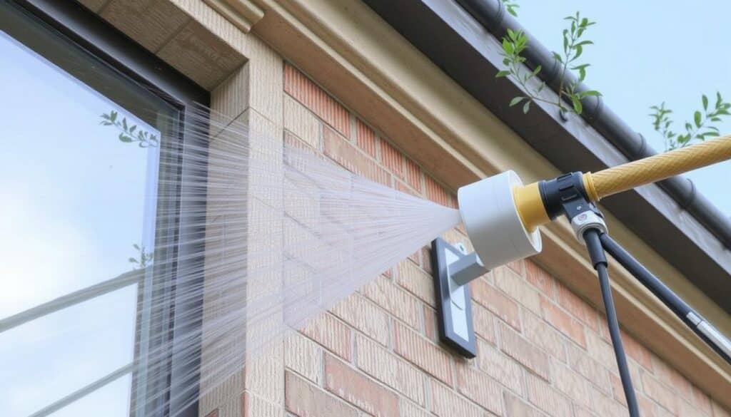 Ein Bild von einem Wasserauffangsystem bei der Fassadenreinigung