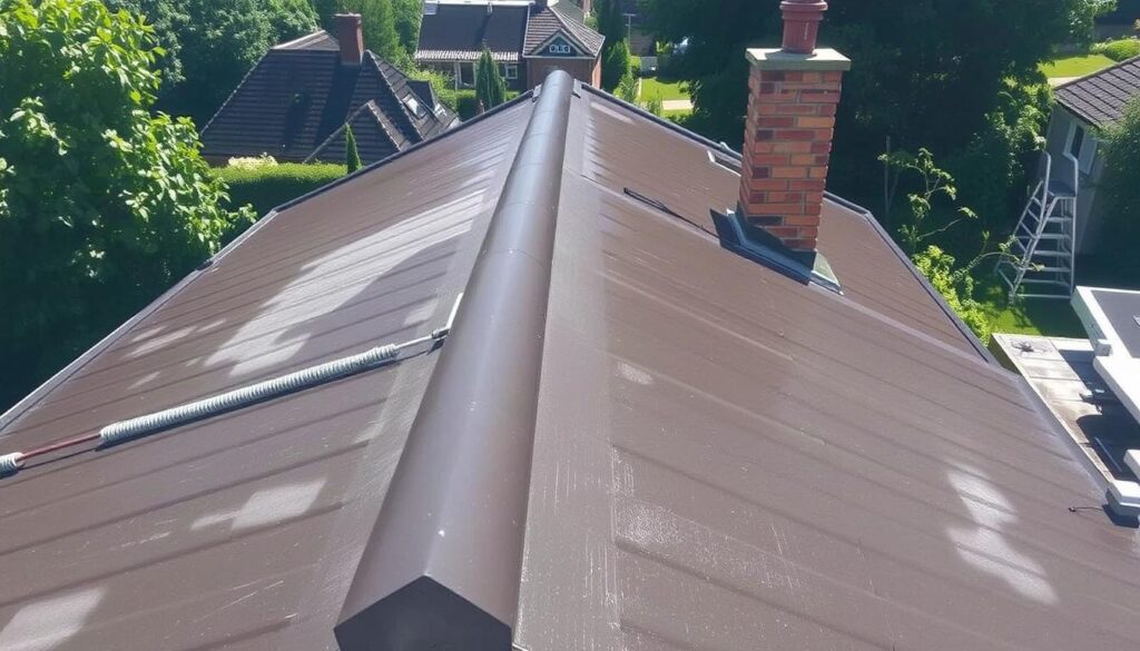 Ein Bild von einem sauberen Dach nach der Reinigung und Beschichtung durch Trodatec.