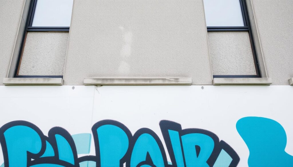 Ein Bild von einer durch Anti-Graffiti-Beschichtung geschützten Fassade