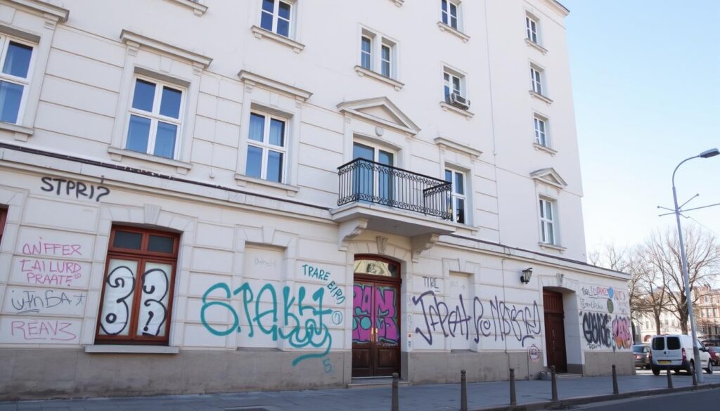 Erstellen Sie ein Bild von einer sauberen Fassade ohne Graffiti