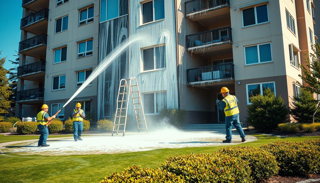 Fassadenreinigung für Mehrfamilienhäuser: TRODATEC-Speziallösungen.