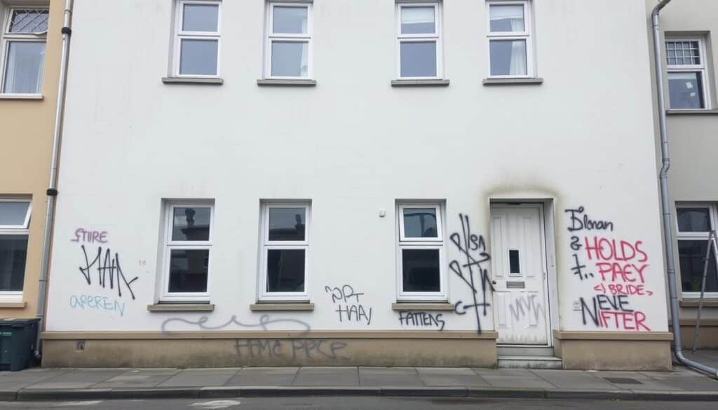 Generieren Sie ein Bild von einer sauberen Fassade nach der Graffitientfernung