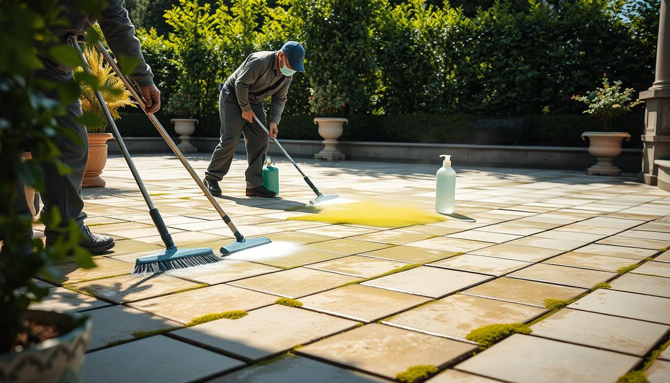So retten Sie Ihre Terrasse vor dem Grünbelag: Steinreinigung vom Profi