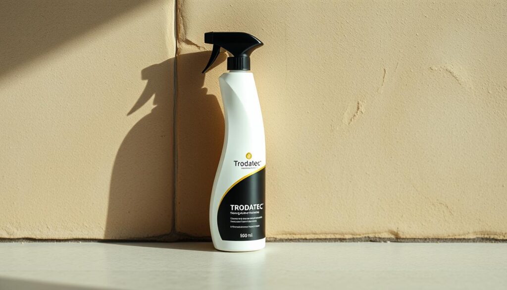 A clean, minimalist image showcasing the Trodatec brand and its specialized sandstone cleaning services. Captured in natural, soft lighting, the scene depicts a close-up of a Trodatec cleaning product, its sleek, modern design standing out against a textured sandstone background. The product is presented in a way that highlights its efficacy and professionalism, inviting the viewer to learn more about Trodatec's expertise in restoring the beauty of weathered sandstone facades. The overall mood is one of confidence, quality, and attention to detail - reflecting the high standards of the company featured in the article's "So kontaktieren Sie TRODATEC" section.