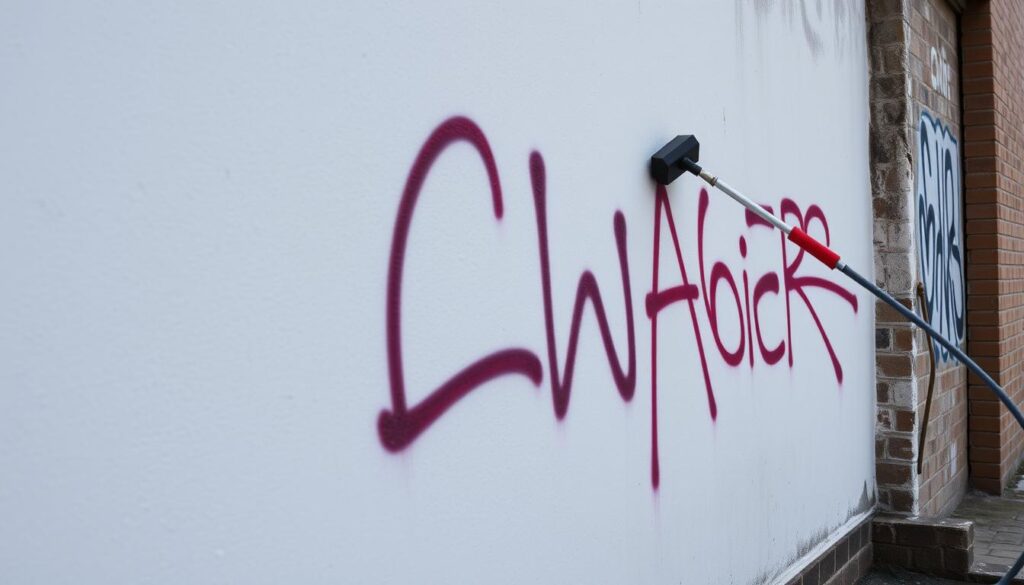 Ein Bild von einer sauberen Wand nach der Graffitientfernung