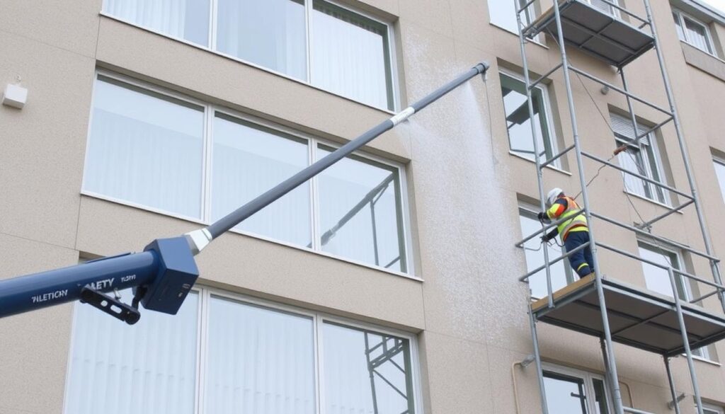 Fassadenreinigung ohne Gerüst mit Teleskoptechnik