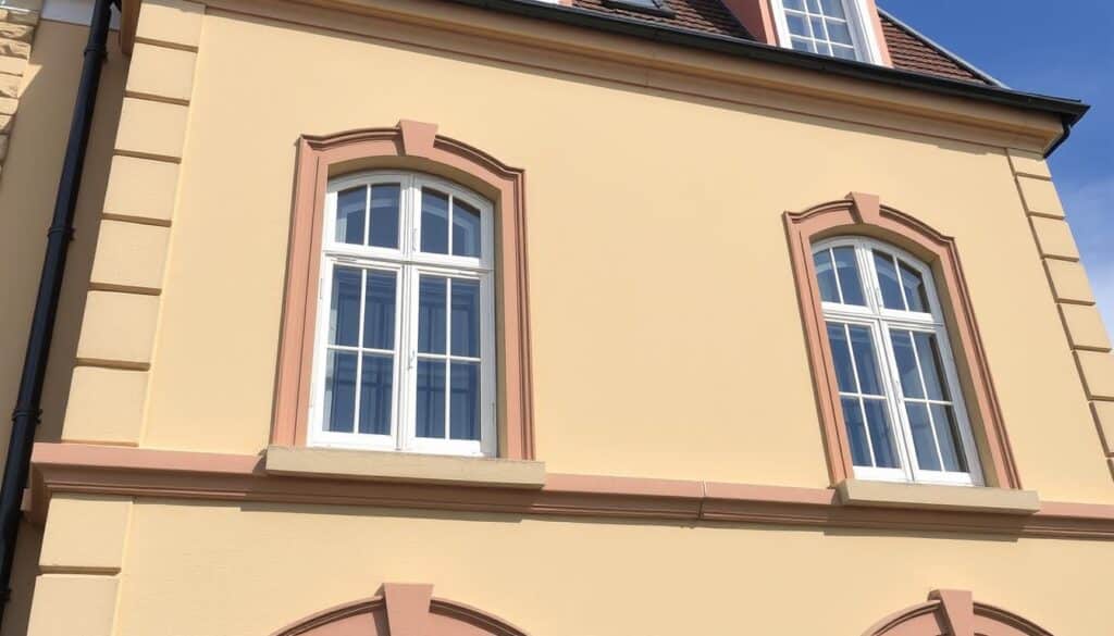Generieren Sie ein Bild von einer sauberen Fassade nach der Reinigung durch TRODATEC