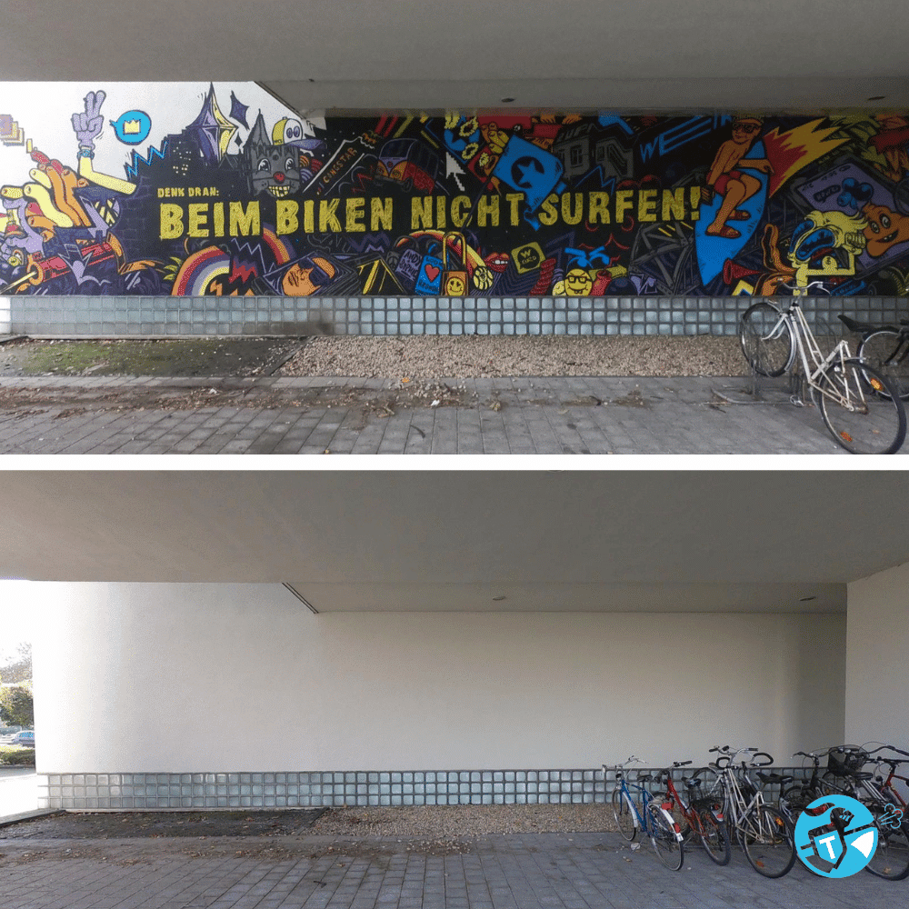 Graffitientfernung Vorher-Nachher – Hauswand Reinigung durch TRODATEC SE in Deutschland, TÜV-zertifiziert