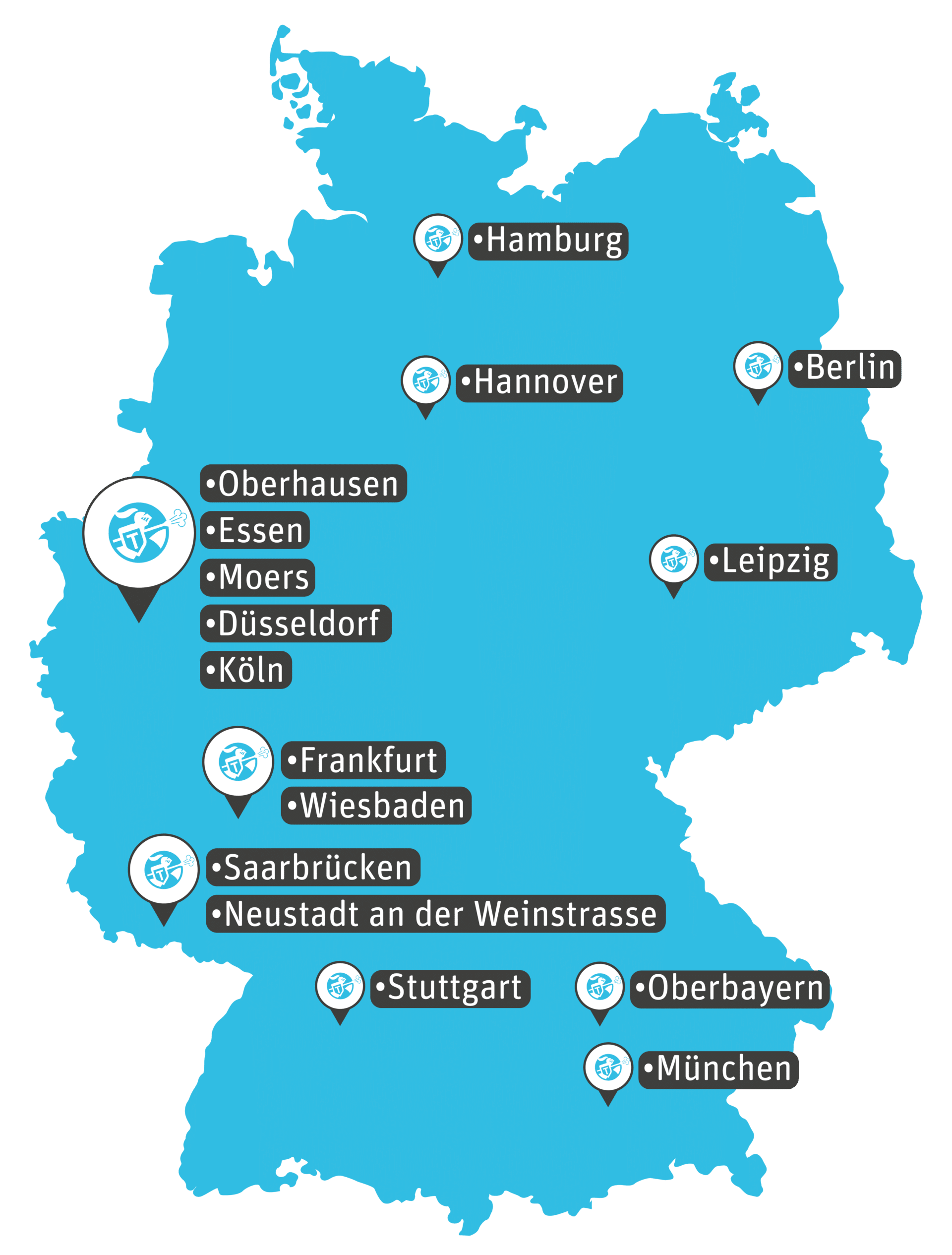 Einsatzgebiete TRODATEC SE für Fassadenreinigung, Dachreinigung, Steinreinigung und Graffitientfernung in Deutschland